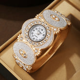 Oval Diamond Decoration Bangle Flower And Leaf Diamond Women's Quartz Watch